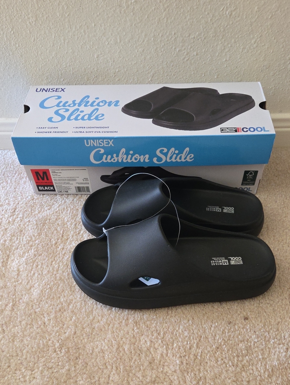 32 Degrees Unisex Cushion Slide Sandals - Black